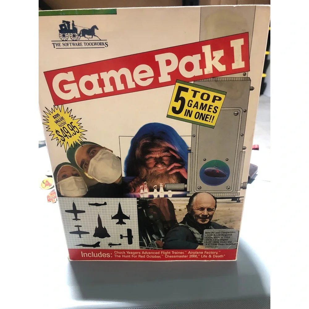 Toolworks Game Pak I IBM PC Vintage Big‎ Box 5 Games Chuck Yeager Hunt Red